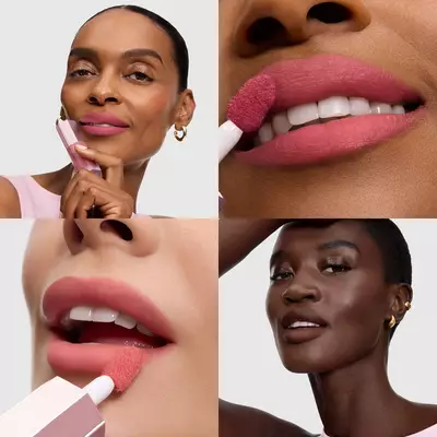 Collage que muestra la aplicacion y los looks finales en modelos con diferentes tonos de piel.